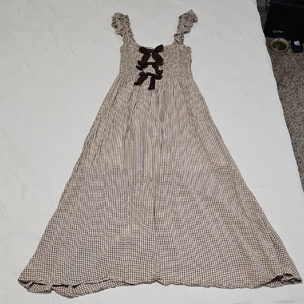 Women's Dress with Brown Checkered Pattern